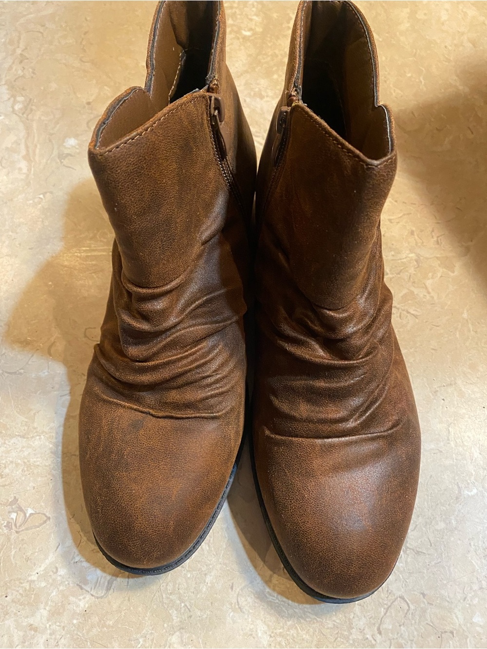 Women's Brown Ruched Ankle Booties with Side Zip